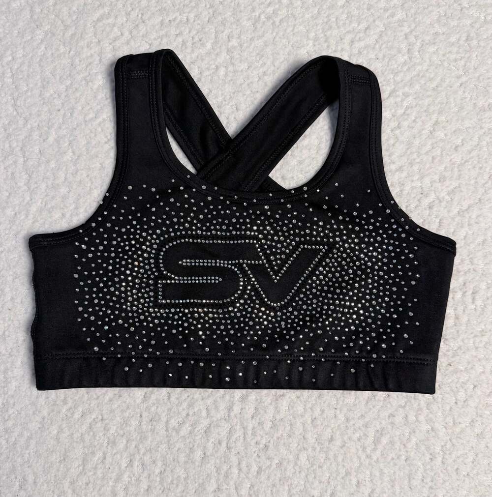 BCG Girls Black Rhinestone Sparkle All Star Cheer SV Sports Bra